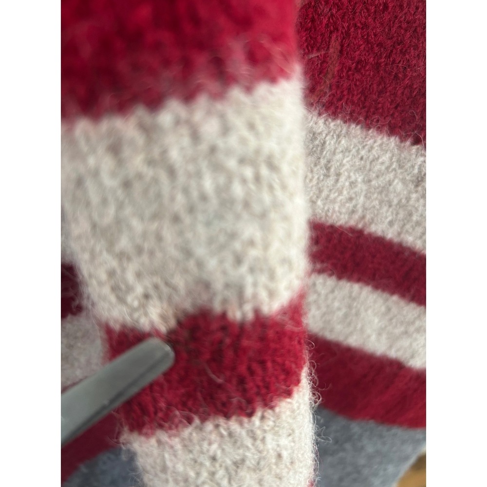 Peruvian Connection XL Red Striped Hood Alpaca Cardigan Blanket Sweater Coat - Picture 9 of 10